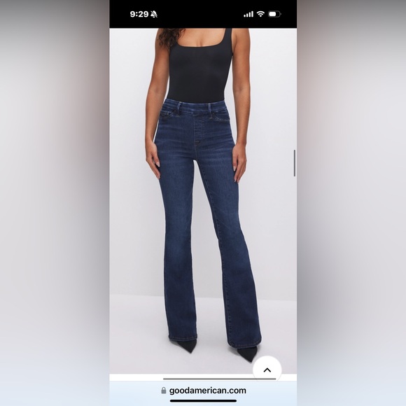 GOOD AMERICAN Power Stretch Pull-On Flare Jeans - Indigo              Size L - Picture 8 of 8
